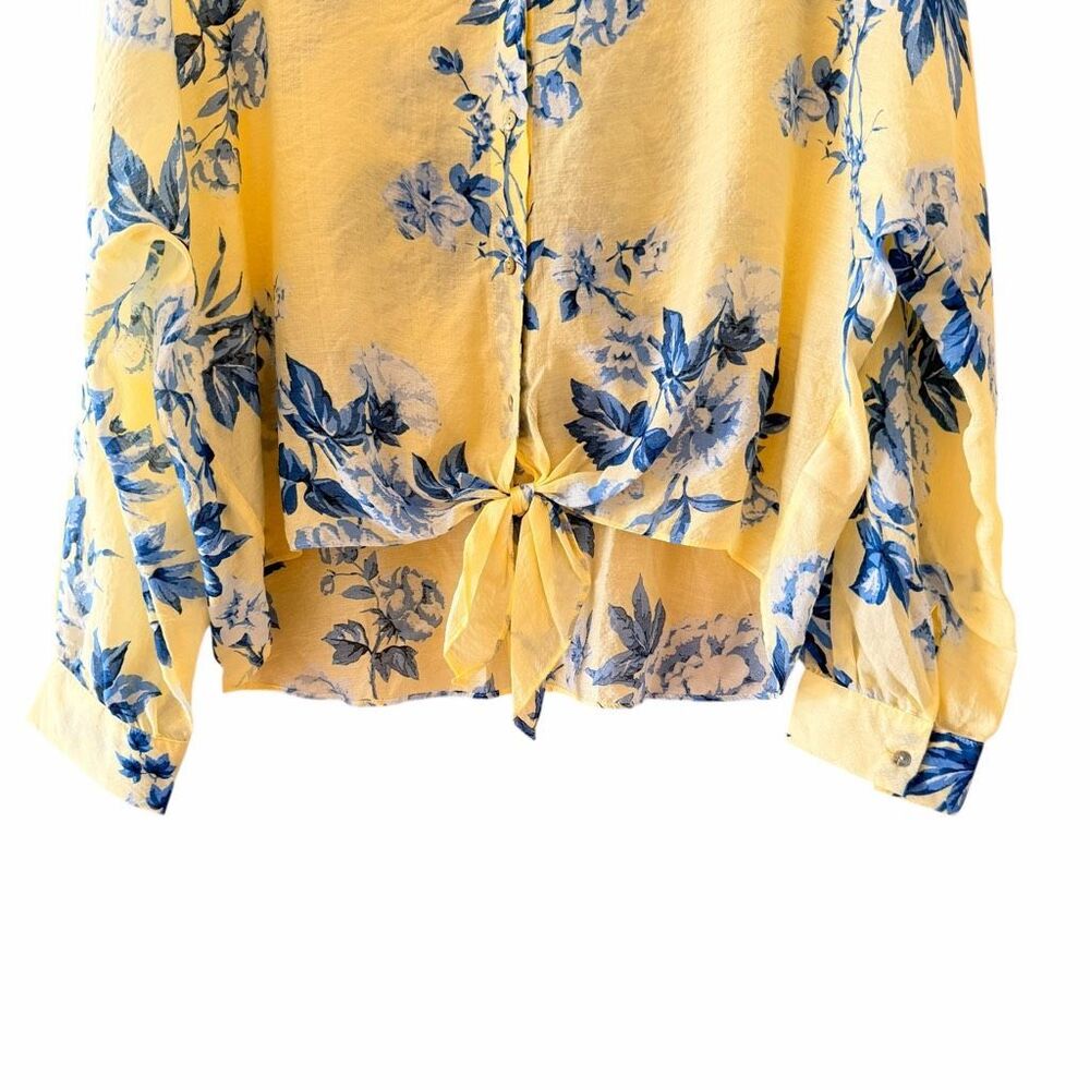 CeCe Floral Button Down Yelllow Blue Toile Pattern Sz L # 2614 - Picture 3 of 13